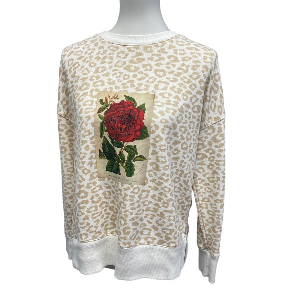 New Hand Printed Upcycled Womens Small Vintage Book Page Red Rose Sweatshirt